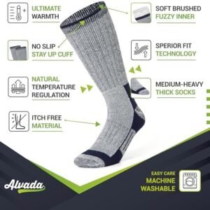 Alvada Merino Wool Thermal Hiking Socks - 3 Pairs