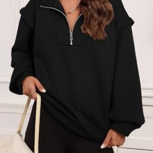 Chic EVALESS Women's Oversized V-Neck Half Zip Hoodie